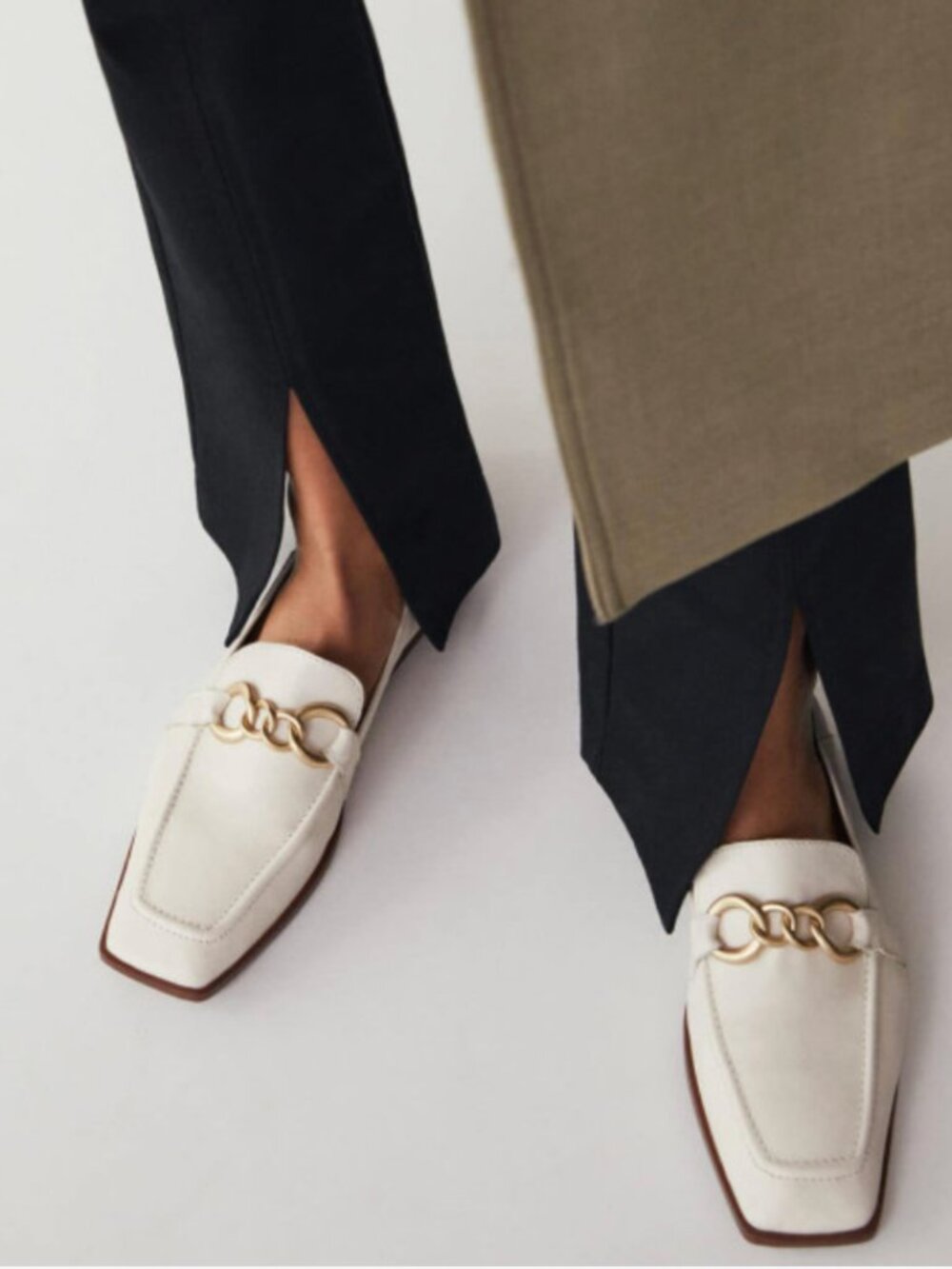 Mango Leather Slip On Loafers With Gold Chain Detail